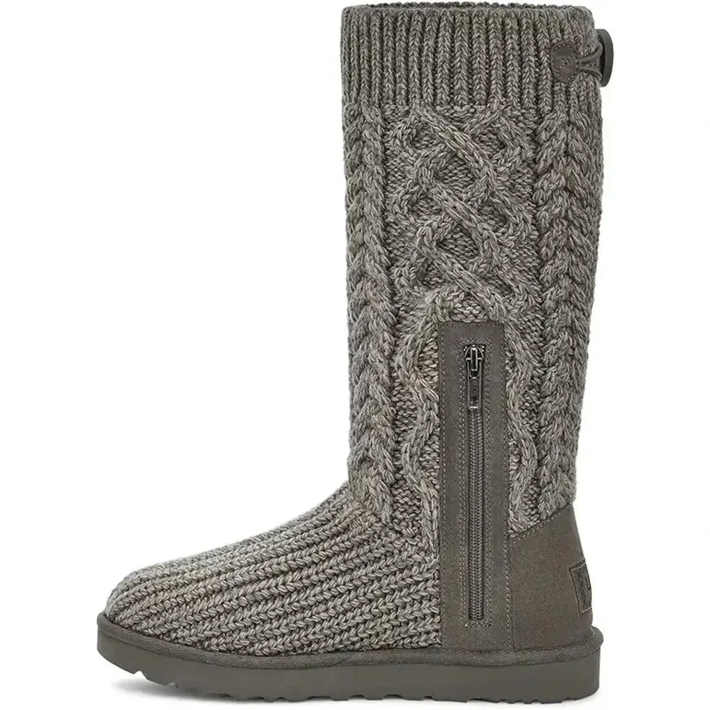 UGG Kids' Classic Cable Knit Water Resistant Boot in Grey Sz: 3
